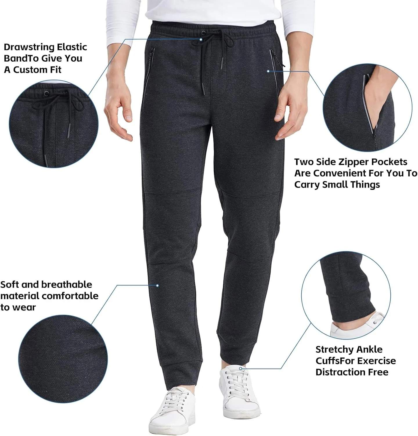 1 Pack/2 Pack Mens Jogger Gym Sweatpants, Athletic Jogger Workout Pants for Men,Running Track Pants with Zipper Pockets