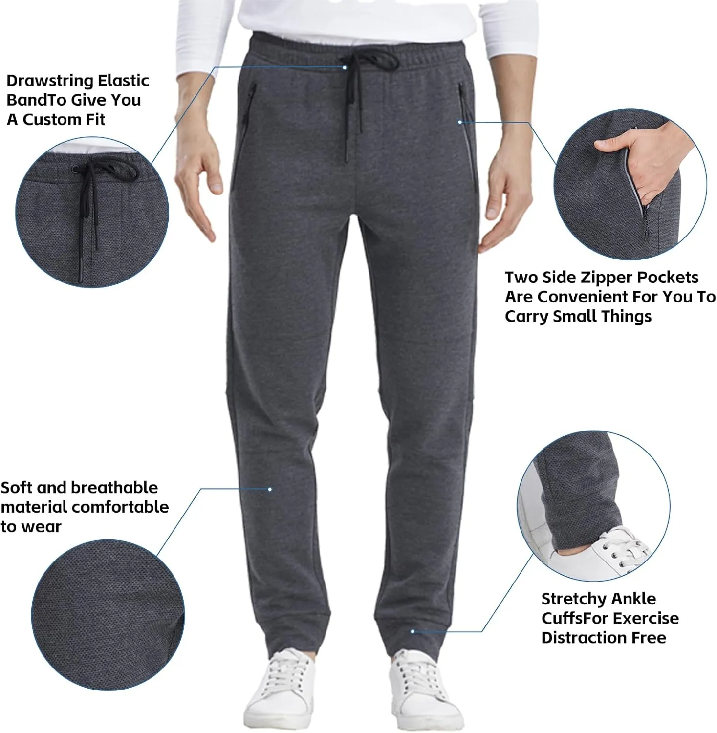 1 Pack/2 Pack Mens Jogger Gym Sweatpants, Athletic Jogger Workout Pants for Men,Running Track Pants with Zipper Pockets
