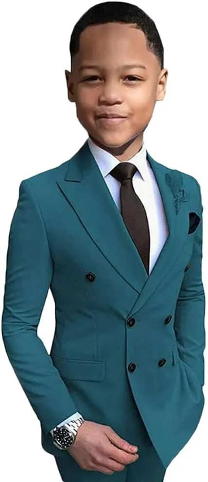 2 PC Double Breasted Boys Suits for Wedding Slim Fit Blazer Pants Formal Boys Suits