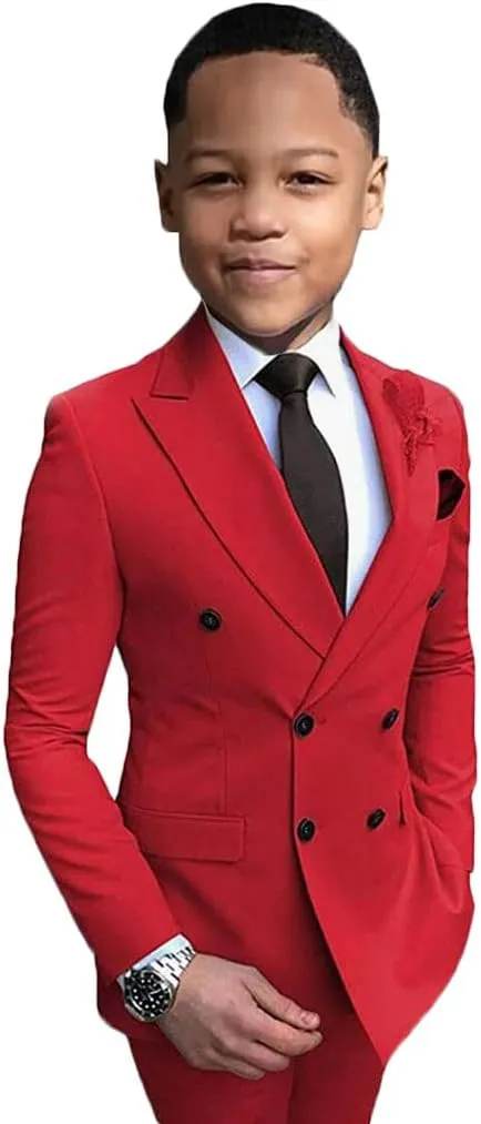 2 PC Double Breasted Boys Suits for Wedding Slim Fit Blazer Pants Formal Boys Suits