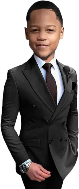 2 PC Double Breasted Boys Suits for Wedding Slim Fit Blazer Pants Formal Boys Suits