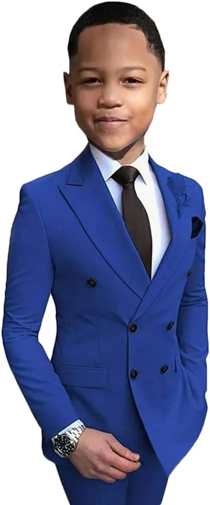 2 PC Double Breasted Boys Suits for Wedding Slim Fit Blazer Pants Formal Boys Suits
