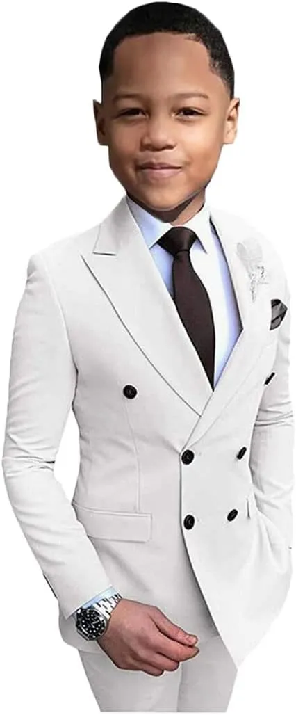 2 PC Double Breasted Boys Suits for Wedding Slim Fit Blazer Pants Formal Boys Suits