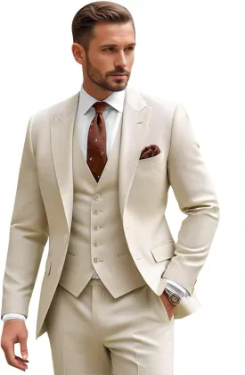 3 Piece Suits for Men Wedding Slim Fit Man Suit Sets Single Breasted Two Button Peak Lapel Blazer Vest Pants Set