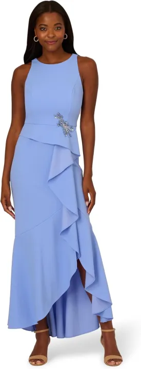 Adrianna Papell Women's Beaded Crepe Halter Gown
