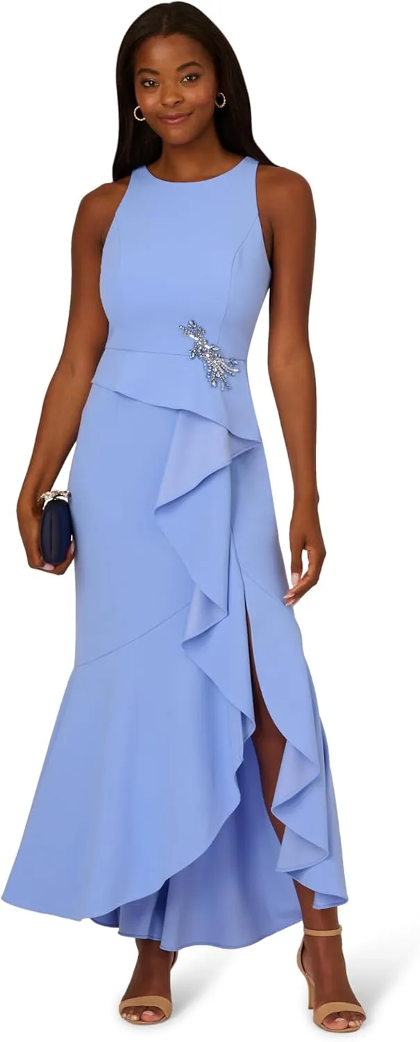 Adrianna Papell Women's Beaded Crepe Halter Gown