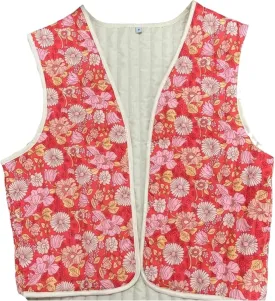 Aimiray Women's Floral Embroiderd Quilted Vest Lightweight Sleeveless Cropped Puffer Jacket Open Front Padded Gilet Coat