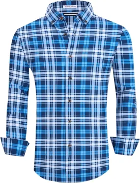 Alex Vando Mens Button Down Shirts Wrinkle Free 4-Way Stretch Print Business Casual Shirt