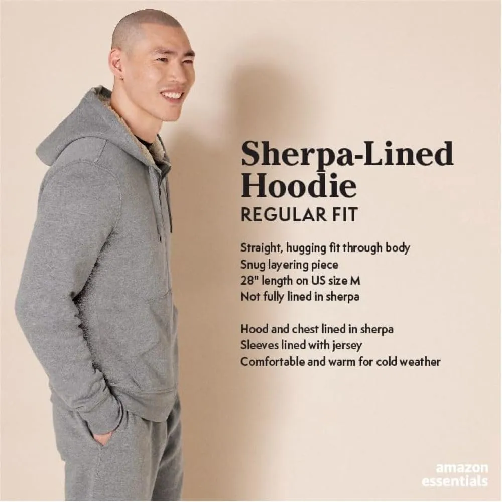 Amazon Essentials Hoodie For Men, Sherpa-Lined Full-Zip Fleece Sweatshirt