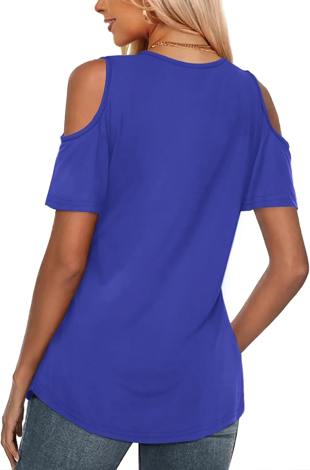 Amoretu Women's Short Sleeve Shirts Cold Shoulder Tops V Neck Blouse Tunic Shirts