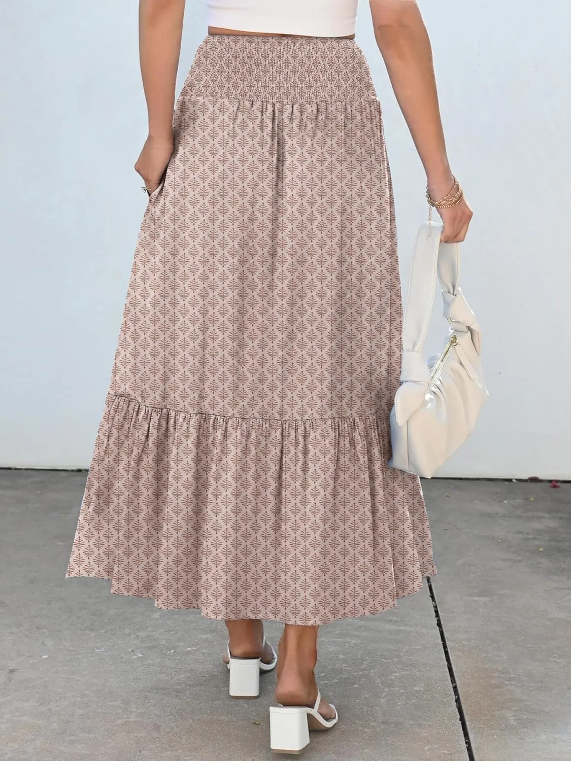ANRABESS Maxi Skirts for Women 2025 Summer Boho Long Flowy Floral Elastic High Waist Skirt Casual Travel Skirt with Pockets