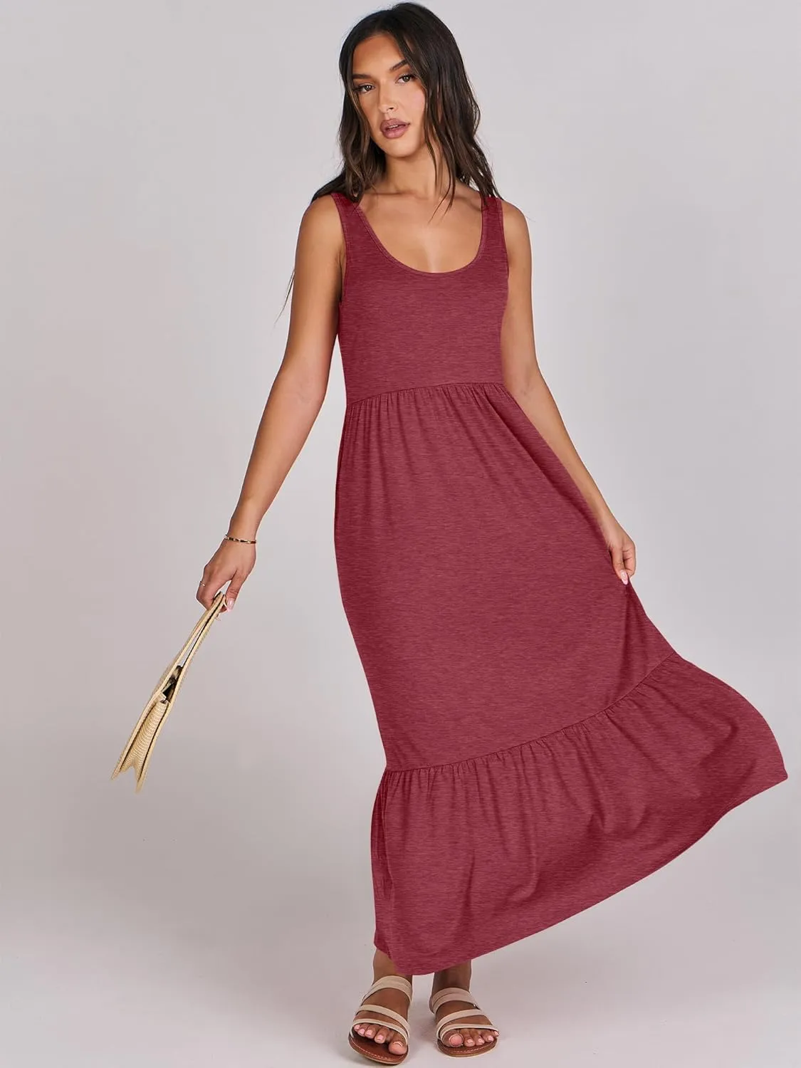ANRABESS Women's Summer Sleeveless Maxi Sundress Swing Casual Flowy Tiered Shirts Dress Beach Travel Vacation Outfits