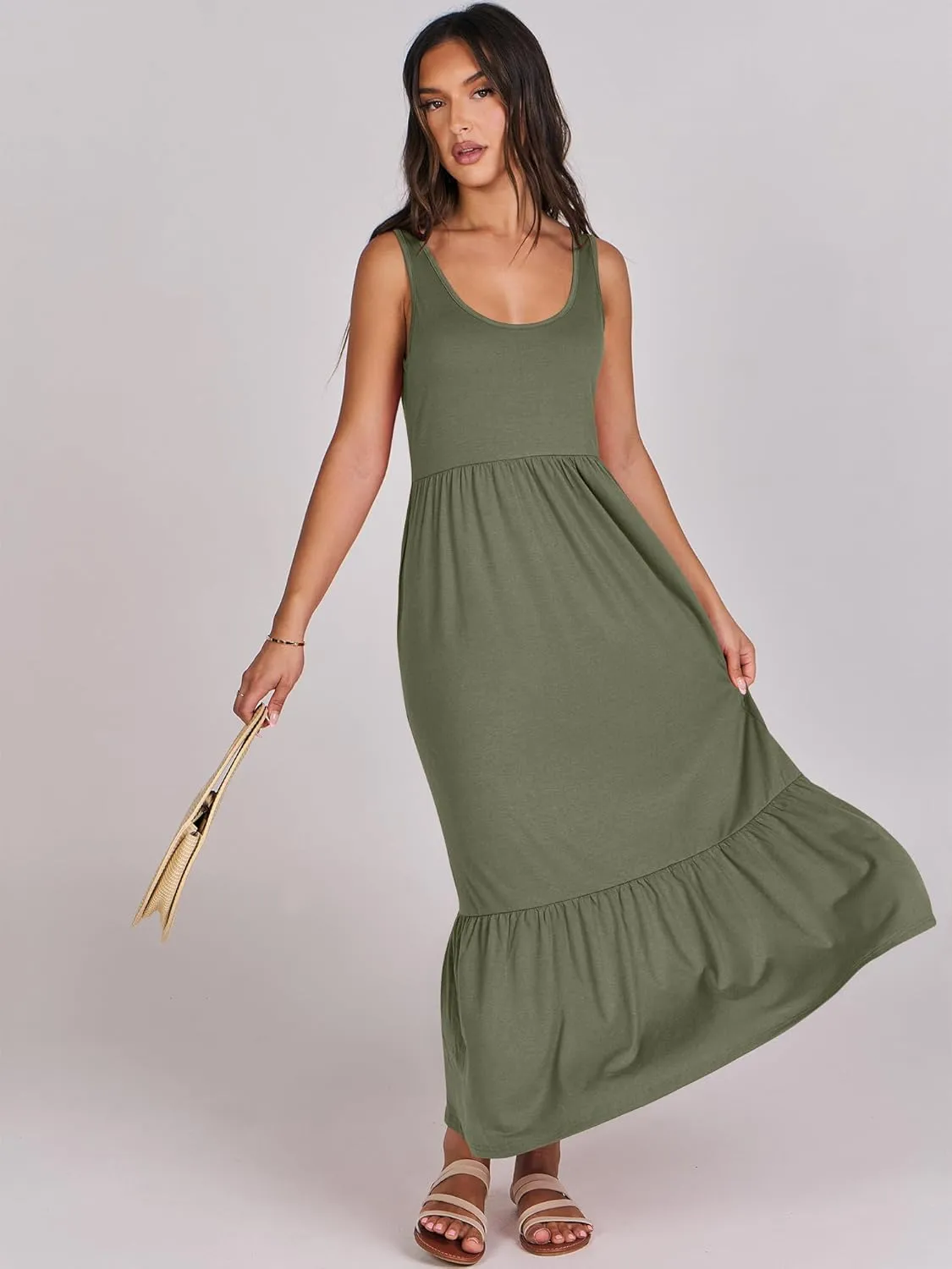 ANRABESS Women's Summer Sleeveless Maxi Sundress Swing Casual Flowy Tiered Shirts Dress Beach Travel Vacation Outfits