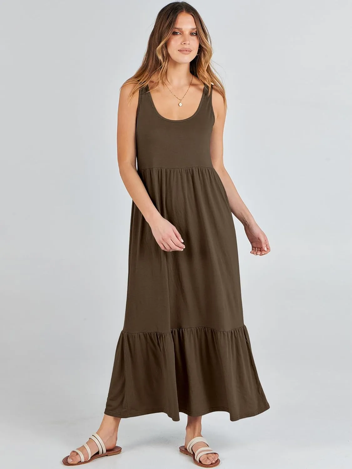 ANRABESS Women's Summer Sleeveless Maxi Sundress Swing Casual Flowy Tiered Shirts Dress Beach Travel Vacation Outfits