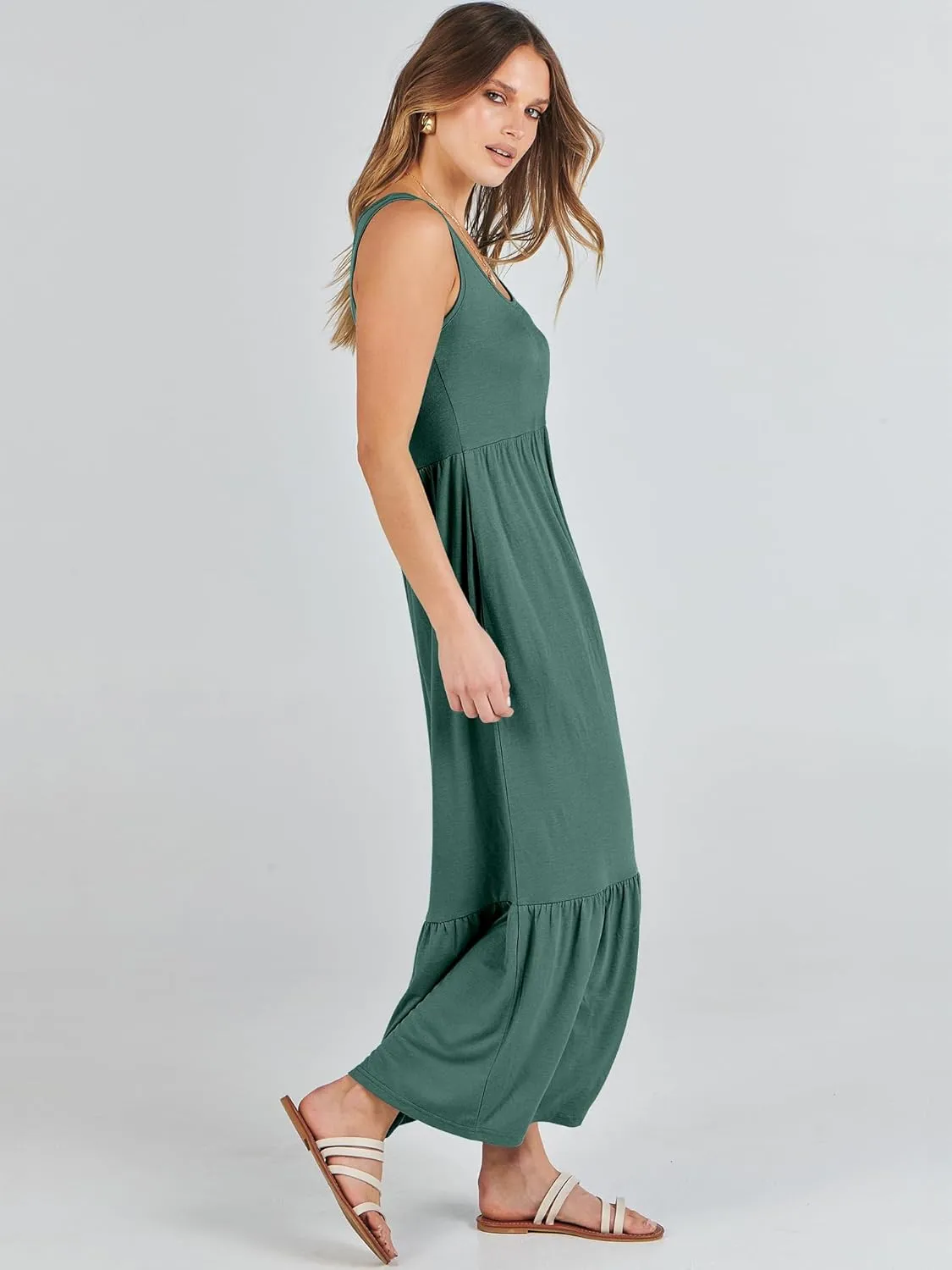 ANRABESS Women's Summer Sleeveless Maxi Sundress Swing Casual Flowy Tiered Shirts Dress Beach Travel Vacation Outfits