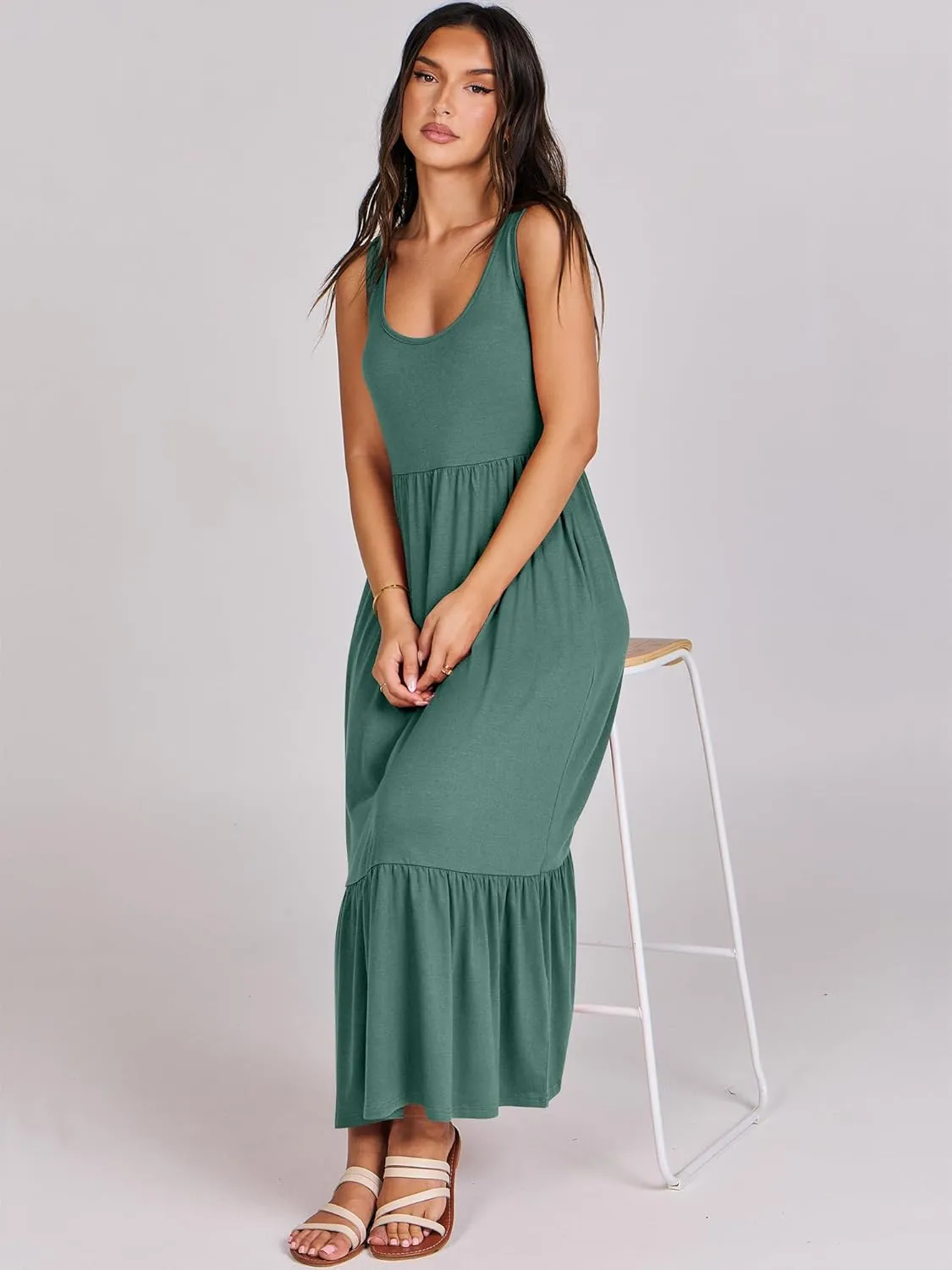 ANRABESS Women's Summer Sleeveless Maxi Sundress Swing Casual Flowy Tiered Shirts Dress Beach Travel Vacation Outfits
