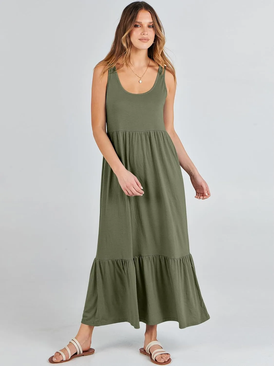 ANRABESS Women's Summer Sleeveless Maxi Sundress Swing Casual Flowy Tiered Shirts Dress Beach Travel Vacation Outfits