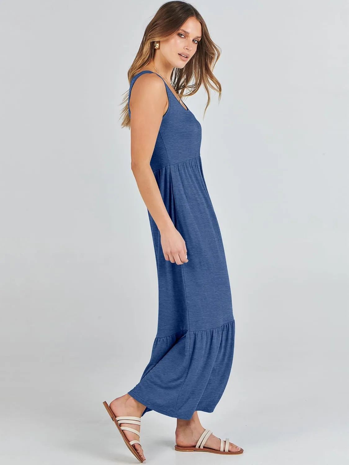 ANRABESS Women's Summer Sleeveless Maxi Sundress Swing Casual Flowy Tiered Shirts Dress Beach Travel Vacation Outfits
