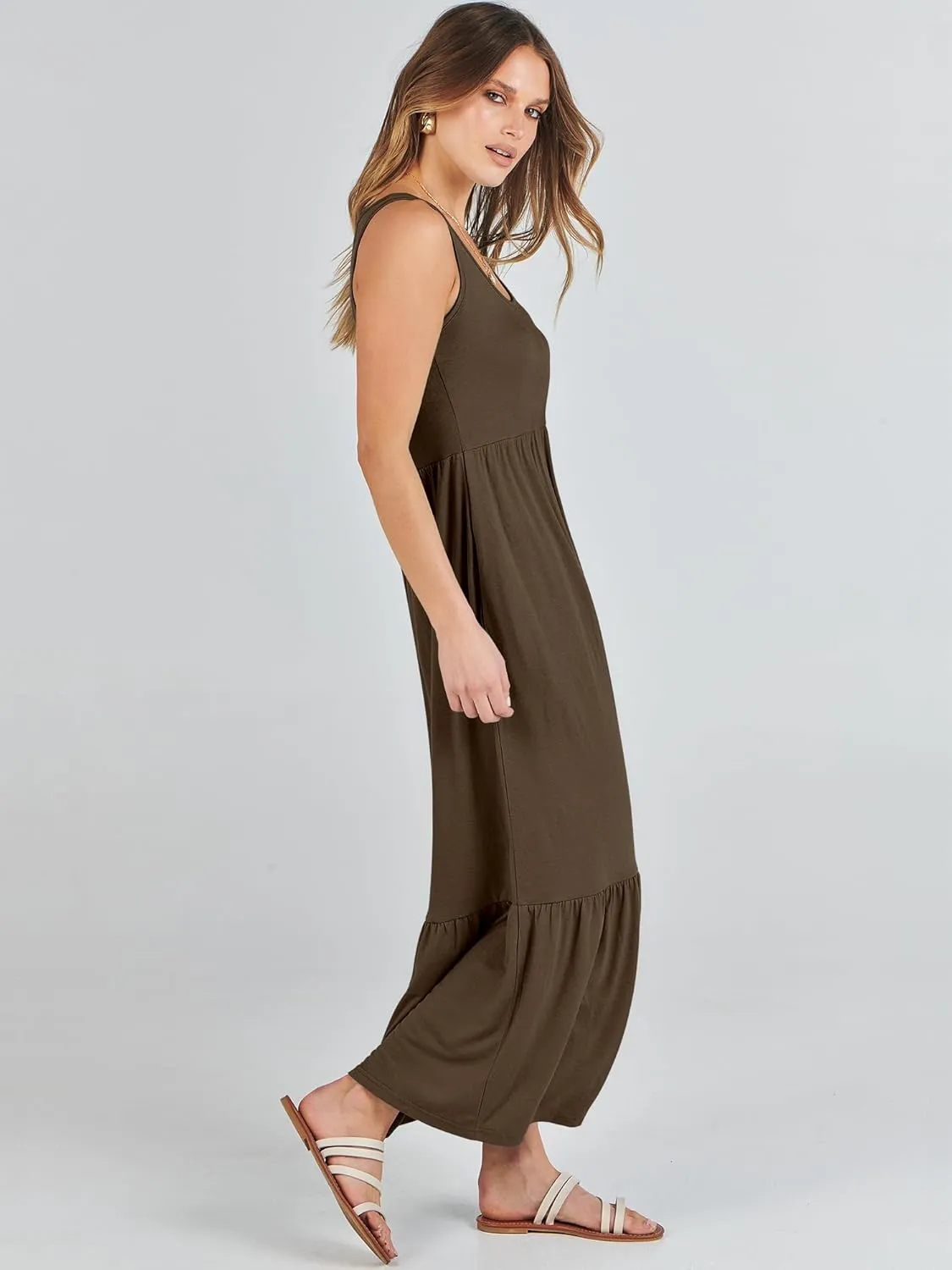 ANRABESS Women's Summer Sleeveless Maxi Sundress Swing Casual Flowy Tiered Shirts Dress Beach Travel Vacation Outfits