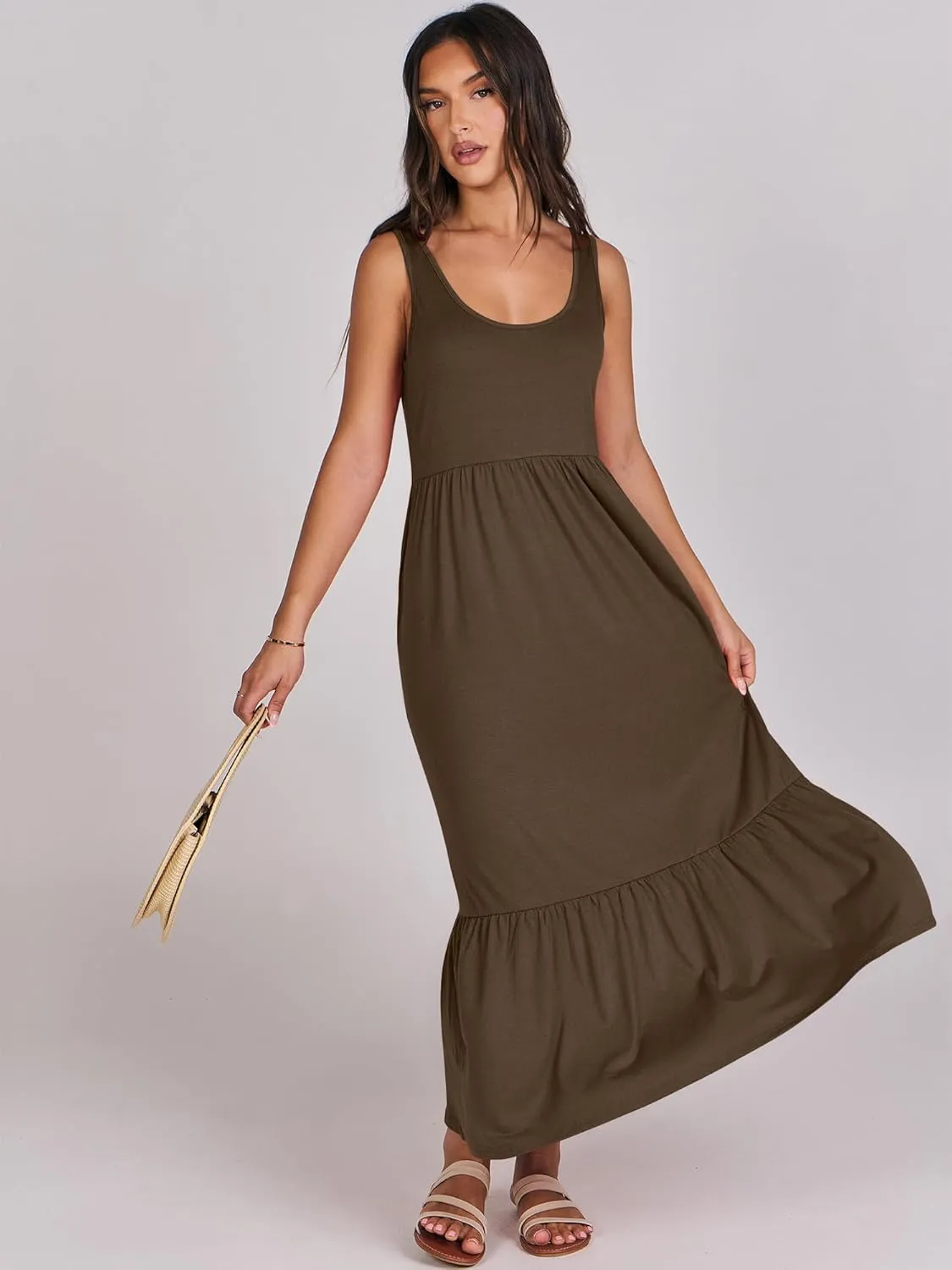 ANRABESS Women's Summer Sleeveless Maxi Sundress Swing Casual Flowy Tiered Shirts Dress Beach Travel Vacation Outfits
