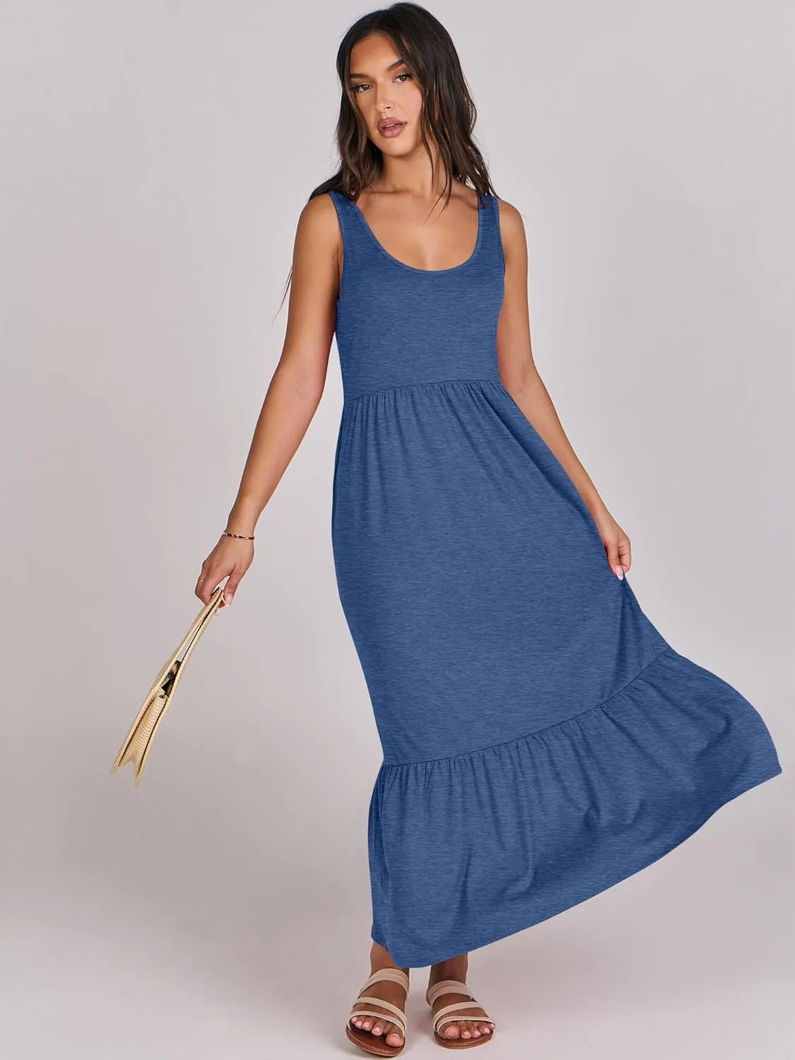 ANRABESS Women's Summer Sleeveless Maxi Sundress Swing Casual Flowy Tiered Shirts Dress Beach Travel Vacation Outfits