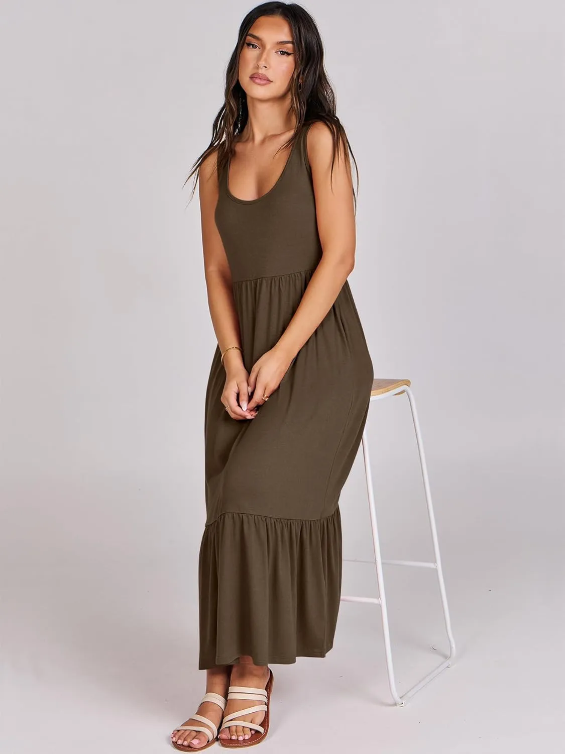 ANRABESS Women's Summer Sleeveless Maxi Sundress Swing Casual Flowy Tiered Shirts Dress Beach Travel Vacation Outfits