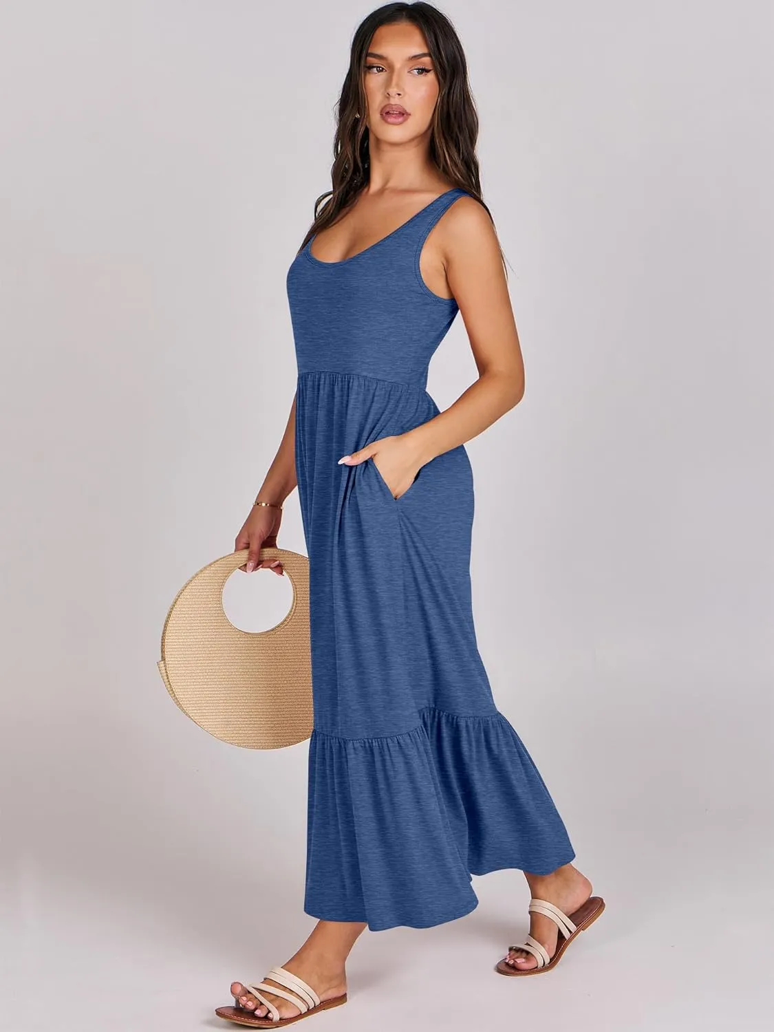 ANRABESS Women's Summer Sleeveless Maxi Sundress Swing Casual Flowy Tiered Shirts Dress Beach Travel Vacation Outfits