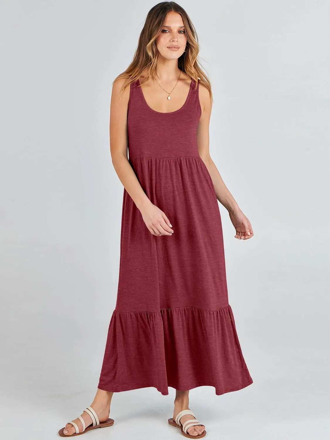 ANRABESS Women's Summer Sleeveless Maxi Sundress Swing Casual Flowy Tiered Shirts Dress Beach Travel Vacation Outfits