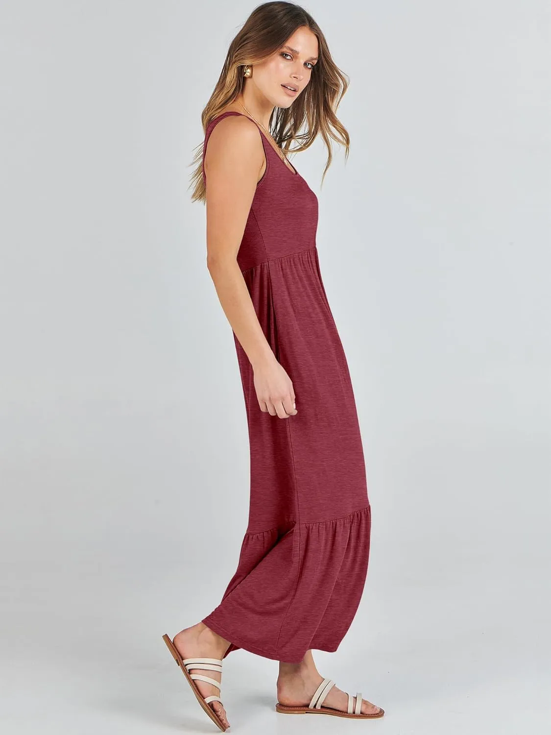 ANRABESS Women's Summer Sleeveless Maxi Sundress Swing Casual Flowy Tiered Shirts Dress Beach Travel Vacation Outfits