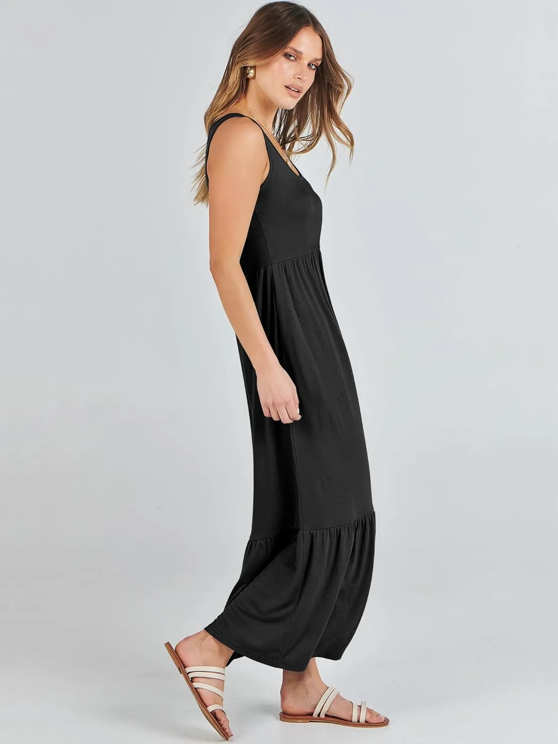 ANRABESS Women's Summer Sleeveless Maxi Sundress Swing Casual Flowy Tiered Shirts Dress Beach Travel Vacation Outfits