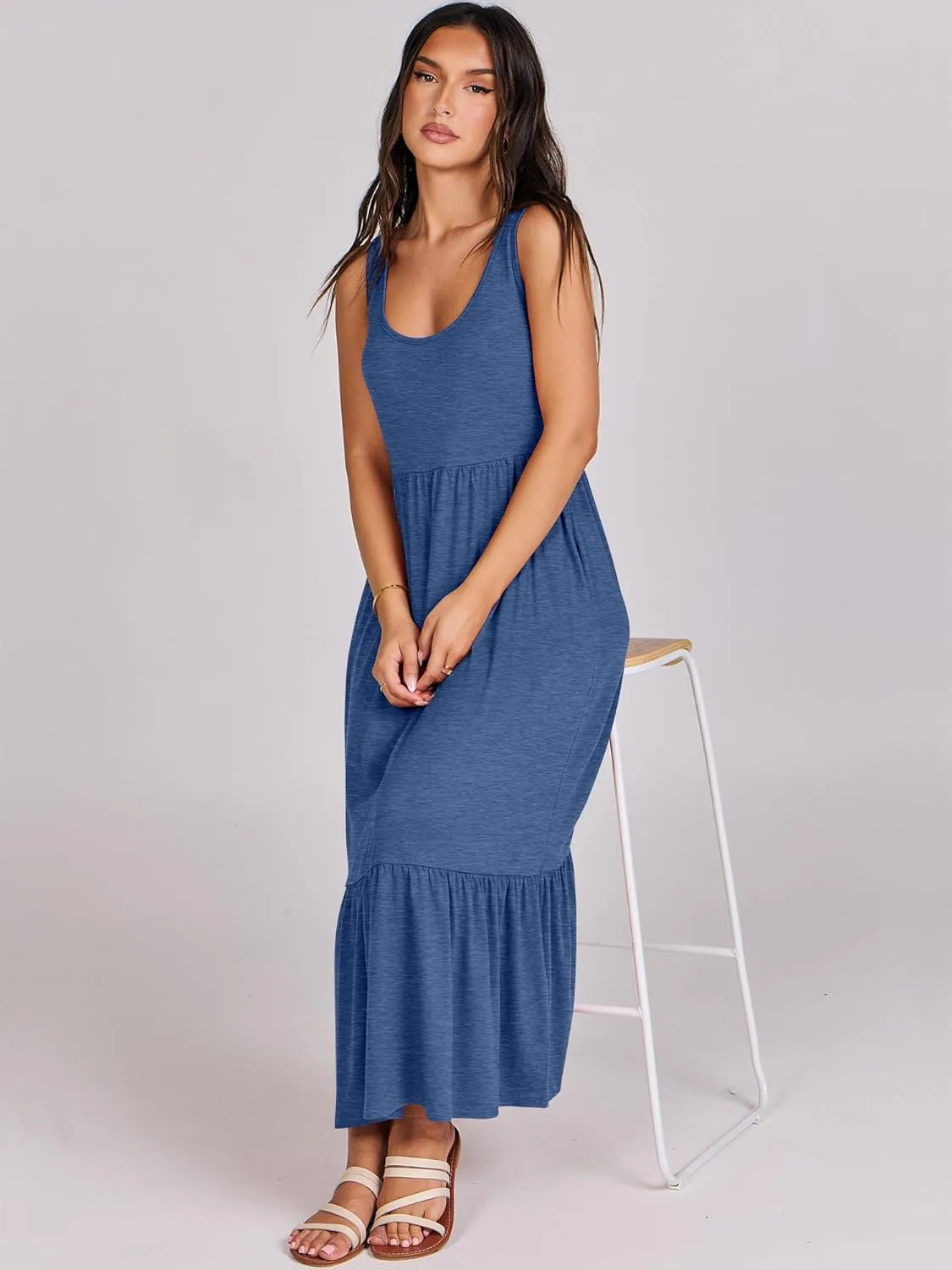 ANRABESS Women's Summer Sleeveless Maxi Sundress Swing Casual Flowy Tiered Shirts Dress Beach Travel Vacation Outfits