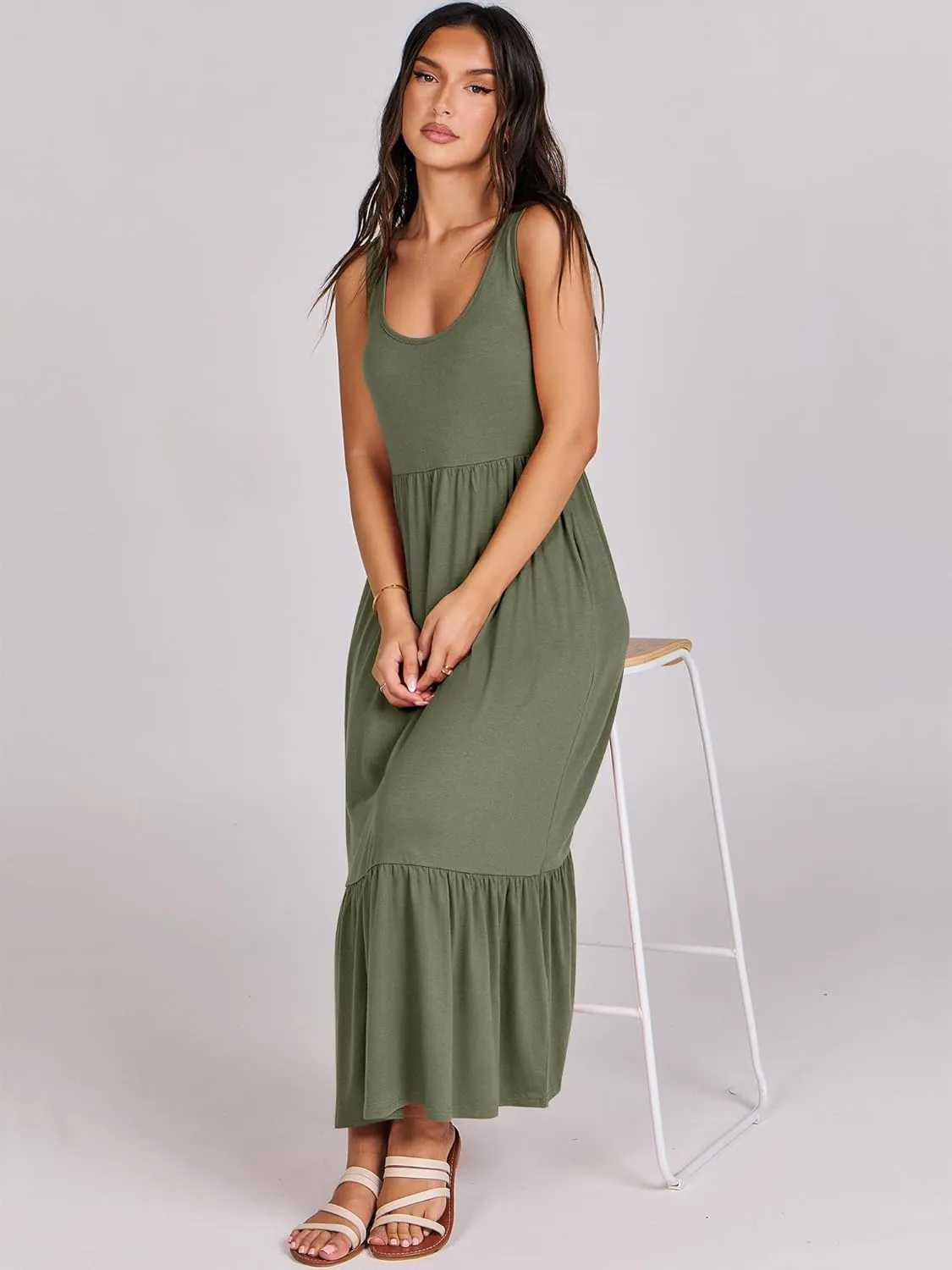 ANRABESS Women's Summer Sleeveless Maxi Sundress Swing Casual Flowy Tiered Shirts Dress Beach Travel Vacation Outfits