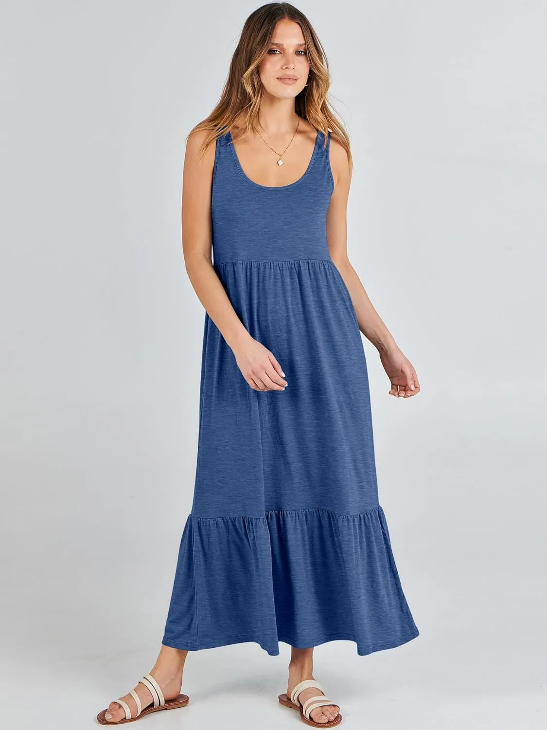 ANRABESS Women's Summer Sleeveless Maxi Sundress Swing Casual Flowy Tiered Shirts Dress Beach Travel Vacation Outfits