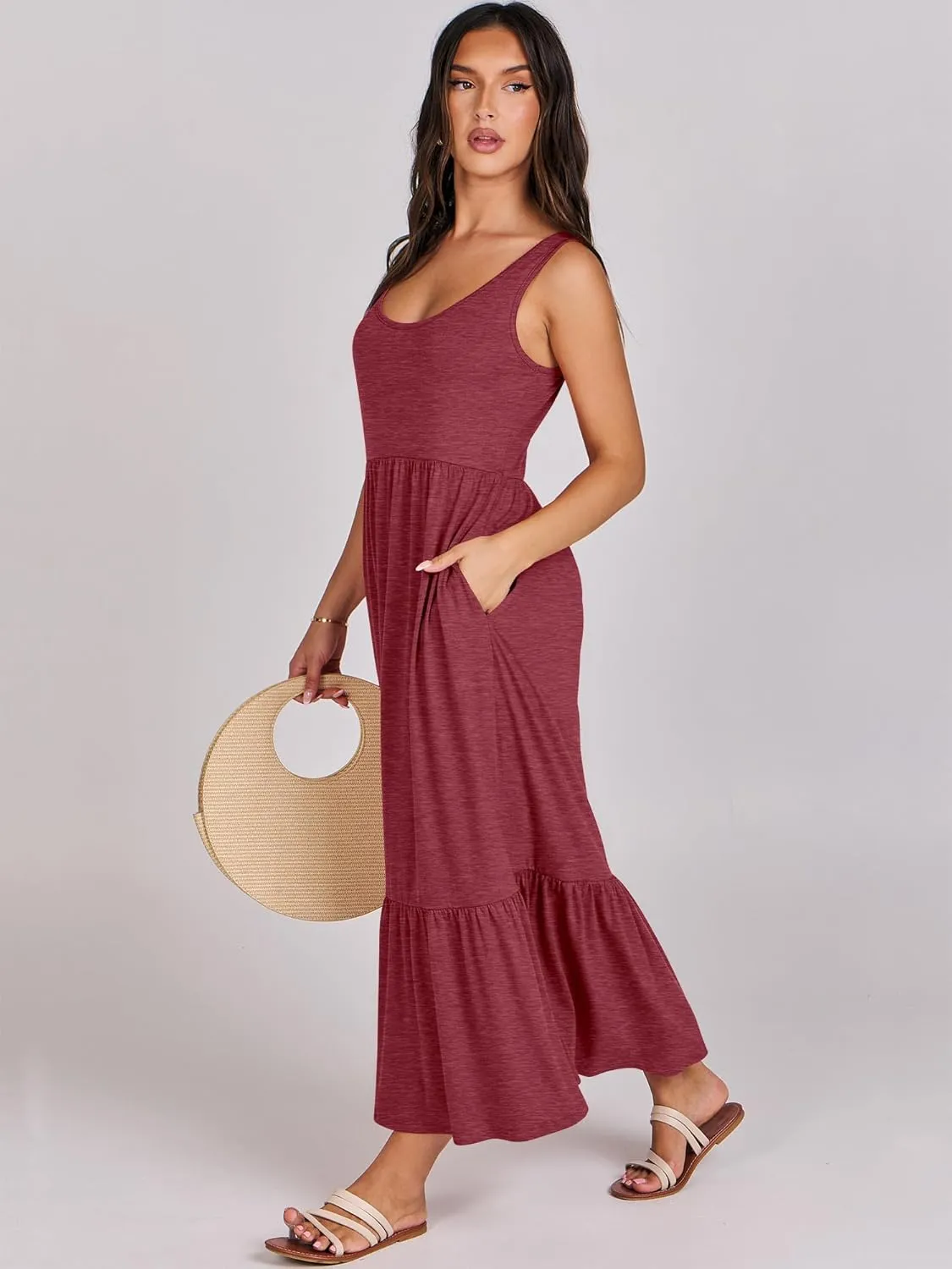 ANRABESS Women's Summer Sleeveless Maxi Sundress Swing Casual Flowy Tiered Shirts Dress Beach Travel Vacation Outfits