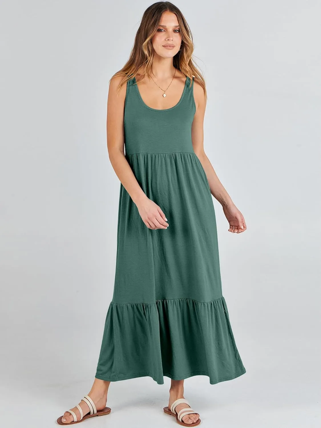 ANRABESS Women's Summer Sleeveless Maxi Sundress Swing Casual Flowy Tiered Shirts Dress Beach Travel Vacation Outfits