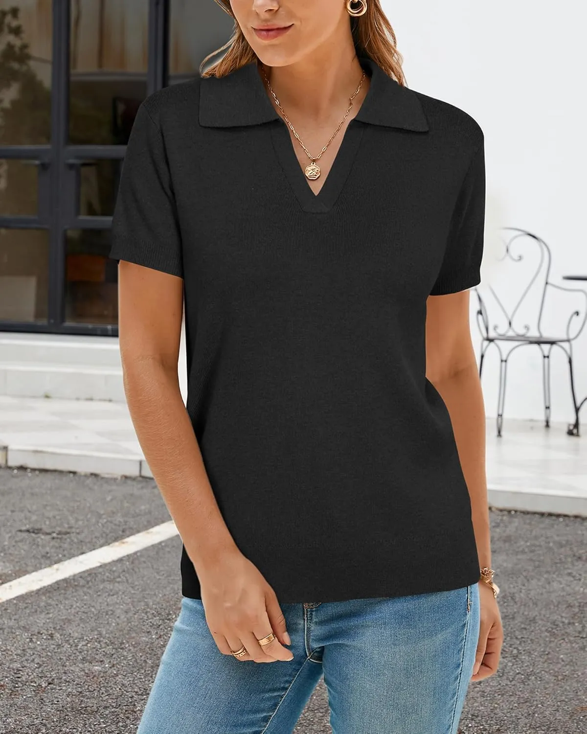 Arach&Cloz 2025 Women's Wool Blend Polo Shirts Spring Summer Tops Short Sleeve Soft Trendy Old Money Business Casual Outfits