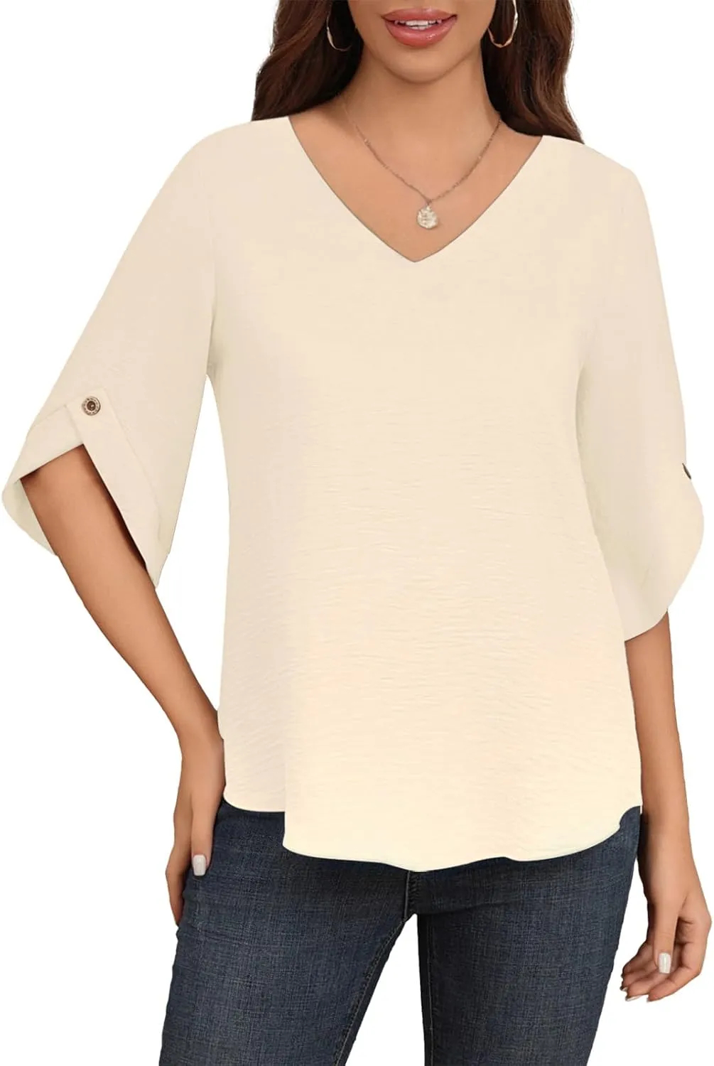 Askyes Women's 2024 Summer Chiffon Blouses 3/4 Bell Short Sleeve T-Shirts Casual Loose Dressy Work Tops for Leggings Blouse