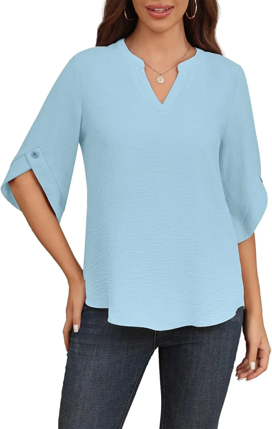 Askyes Women's 2024 Summer Chiffon Blouses 3/4 Bell Short Sleeve T-Shirts Casual Loose Dressy Work Tops for Leggings Blouse