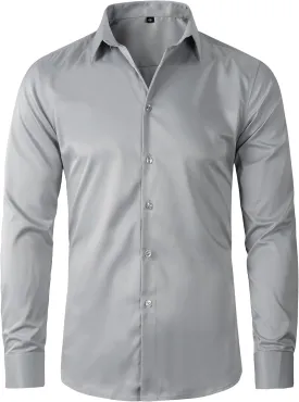 Beninos Men's Dress Shirts Slim Fit Solid Long Sleeve Casual Button Down Shirts