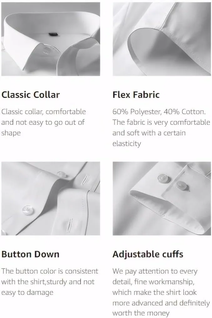 Beninos Mens Slim Fit Solid Point Collar Button Down Dress Shirt