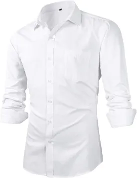 Beninos Mens Slim Fit Solid Point Collar Button Down Dress Shirt