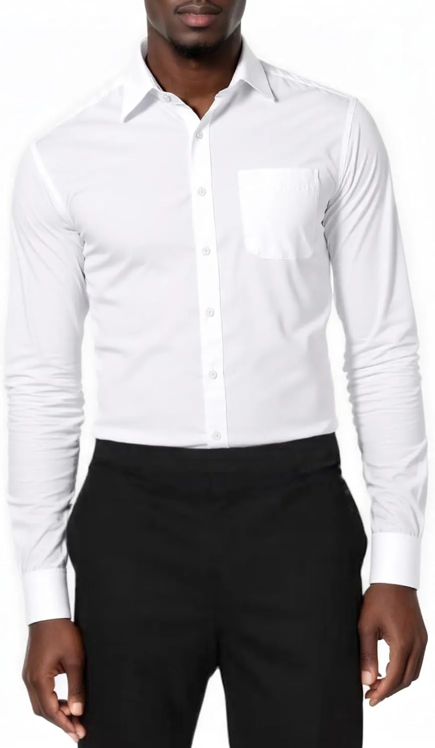 Beninos Mens Slim Fit Solid Point Collar Button Down Dress Shirt
