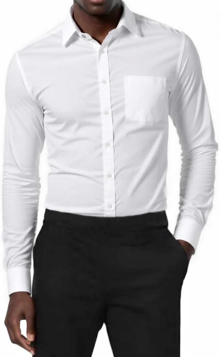 Beninos Mens Slim Fit Solid Point Collar Button Down Dress Shirt