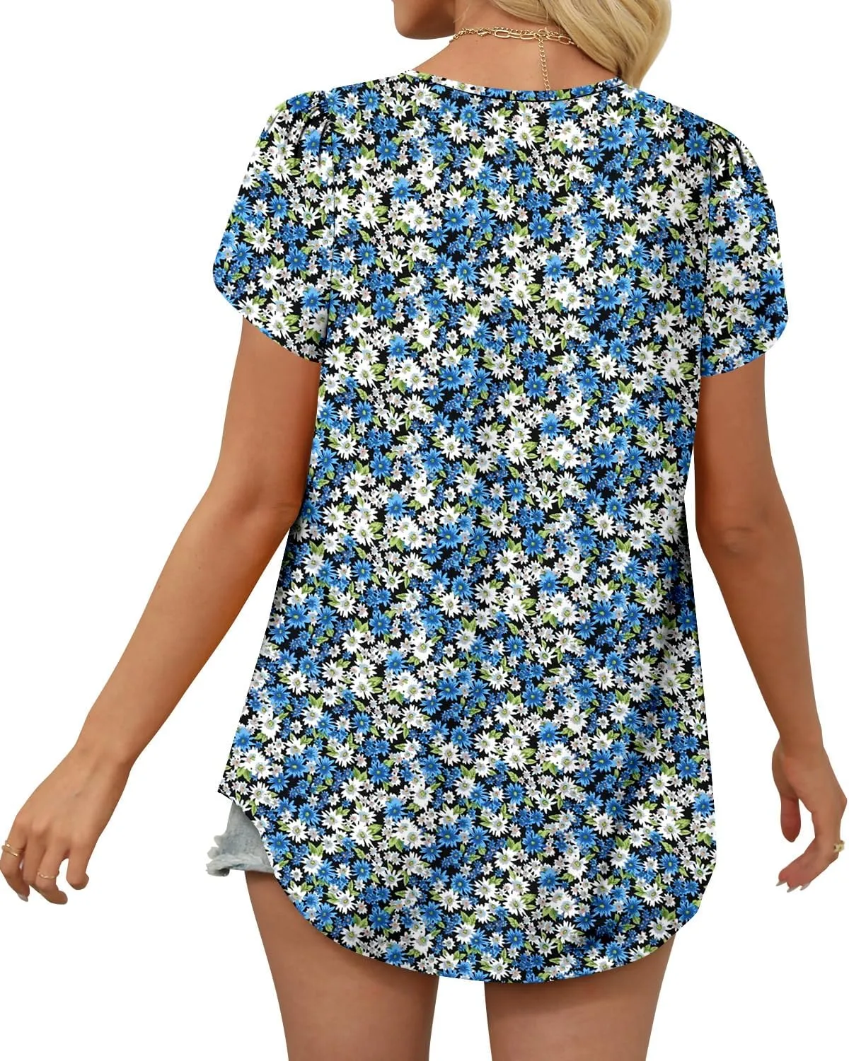BETTE BOUTIK Womens Crewneck Short Sleeve KeyholeSummer Tunic Tops Pleated Shirts Blouses S-3XL