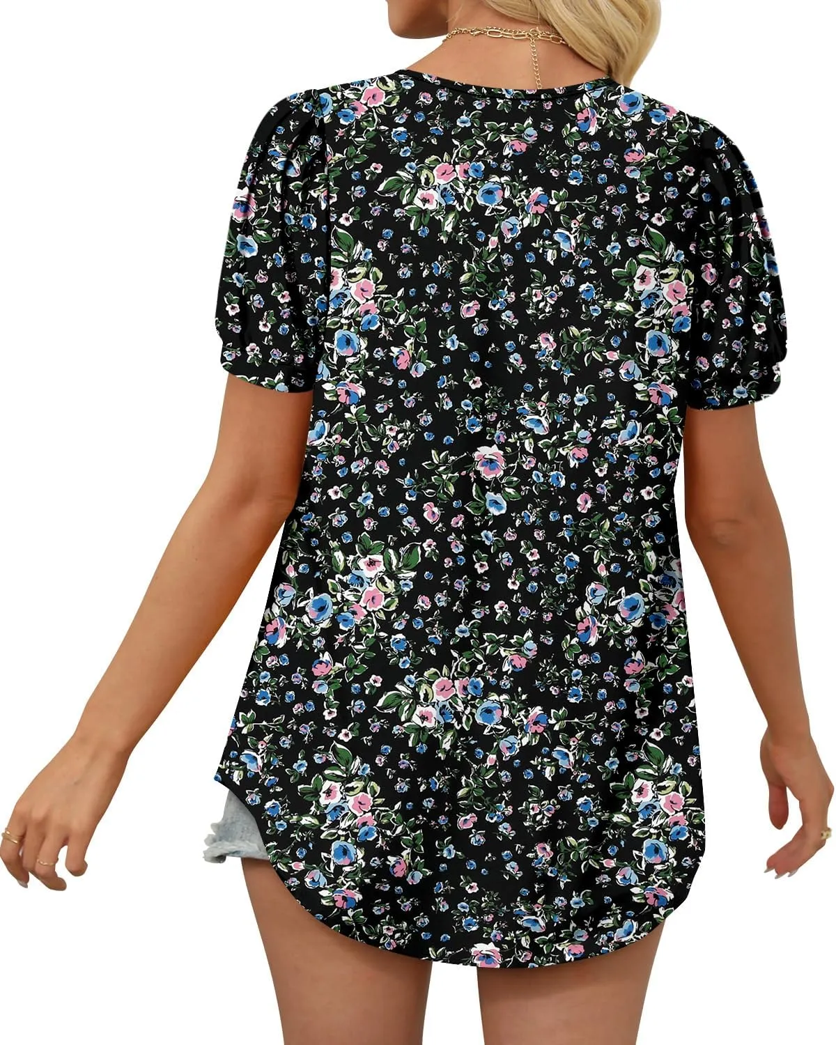 BETTE BOUTIK Womens Crewneck Short Sleeve KeyholeSummer Tunic Tops Pleated Shirts Blouses S-3XL