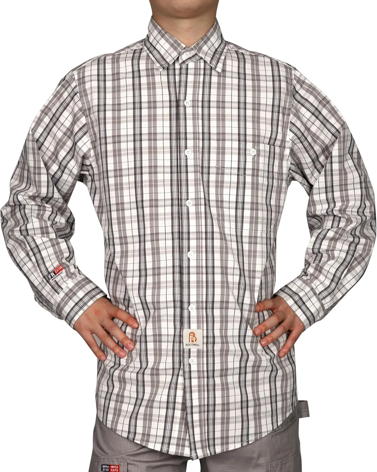 BOCOMAL FR Shirts Plaid 4.5oz Lightweight for Summer Flame Resistant Men's Fire Retardant Shirt-CAT1