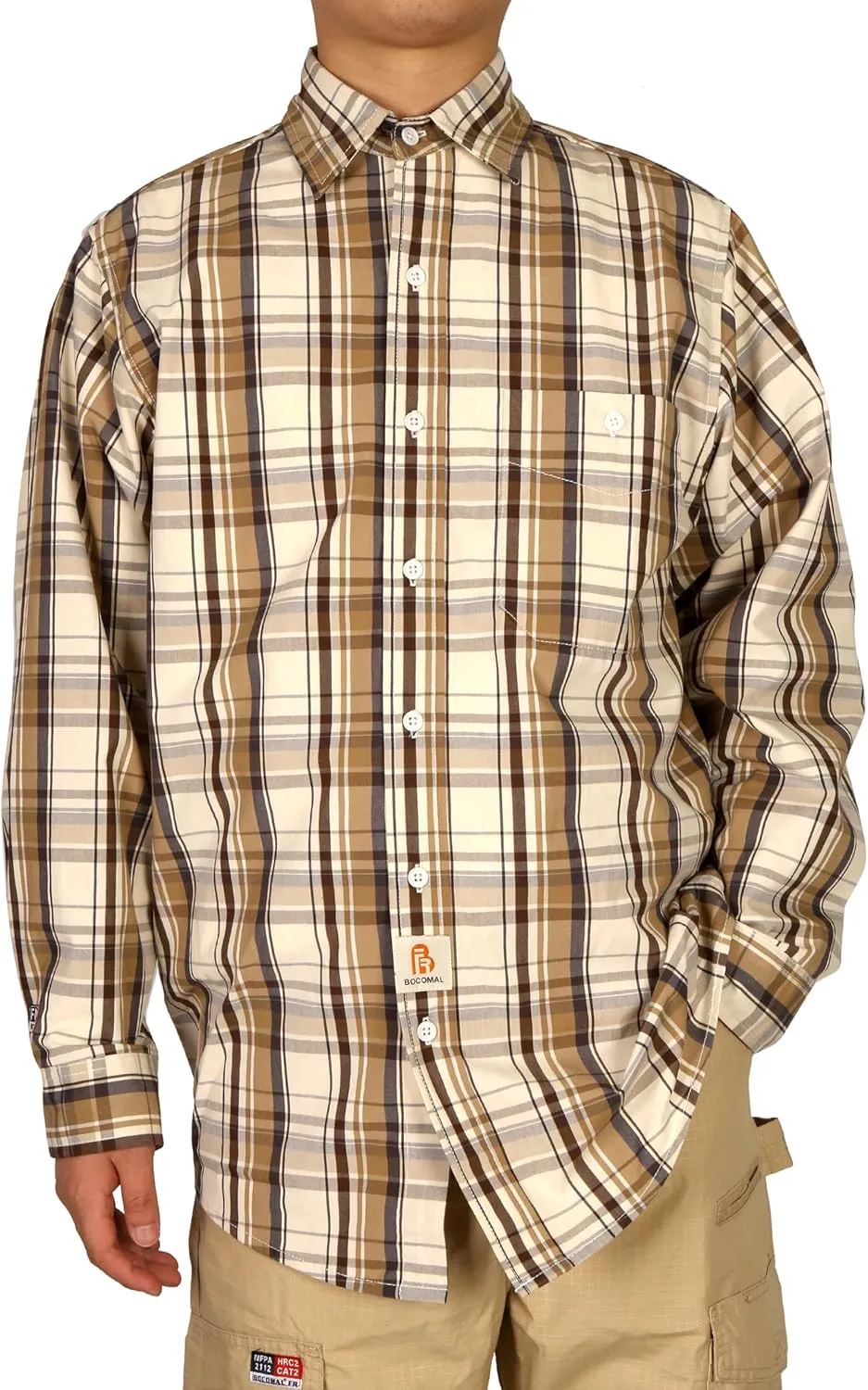 BOCOMAL FR Shirts Plaid 4.5oz Lightweight for Summer Flame Resistant Men's Fire Retardant Shirt-CAT1