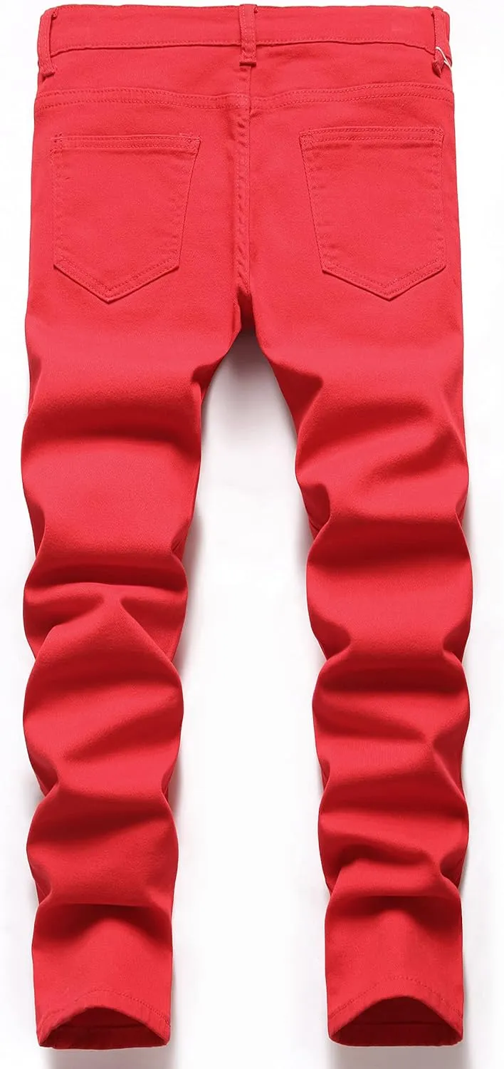 Boy's Skinny Fit Ripped Destroyed Distressed Stretch Slim Jeans Pants