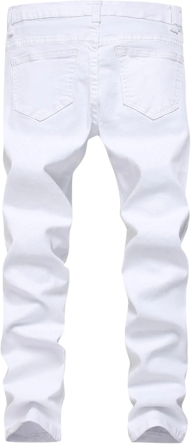Boy's Skinny Fit Ripped Destroyed Distressed Stretch Slim Jeans Pants