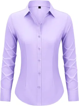 Button Down Shirts for Women Long Sleeve Dress Shirts Slim Fit Wrinkle Free Collared Blouse Work Office Blouse Tops